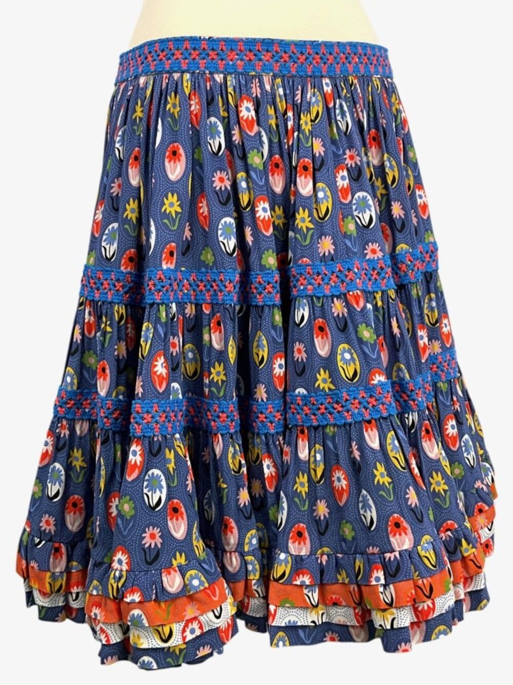 Celia B Skirt Womens Medium Multicolor Floral Tiered Ruffle Peasant Mini HEAVY - Picture 5 of 10